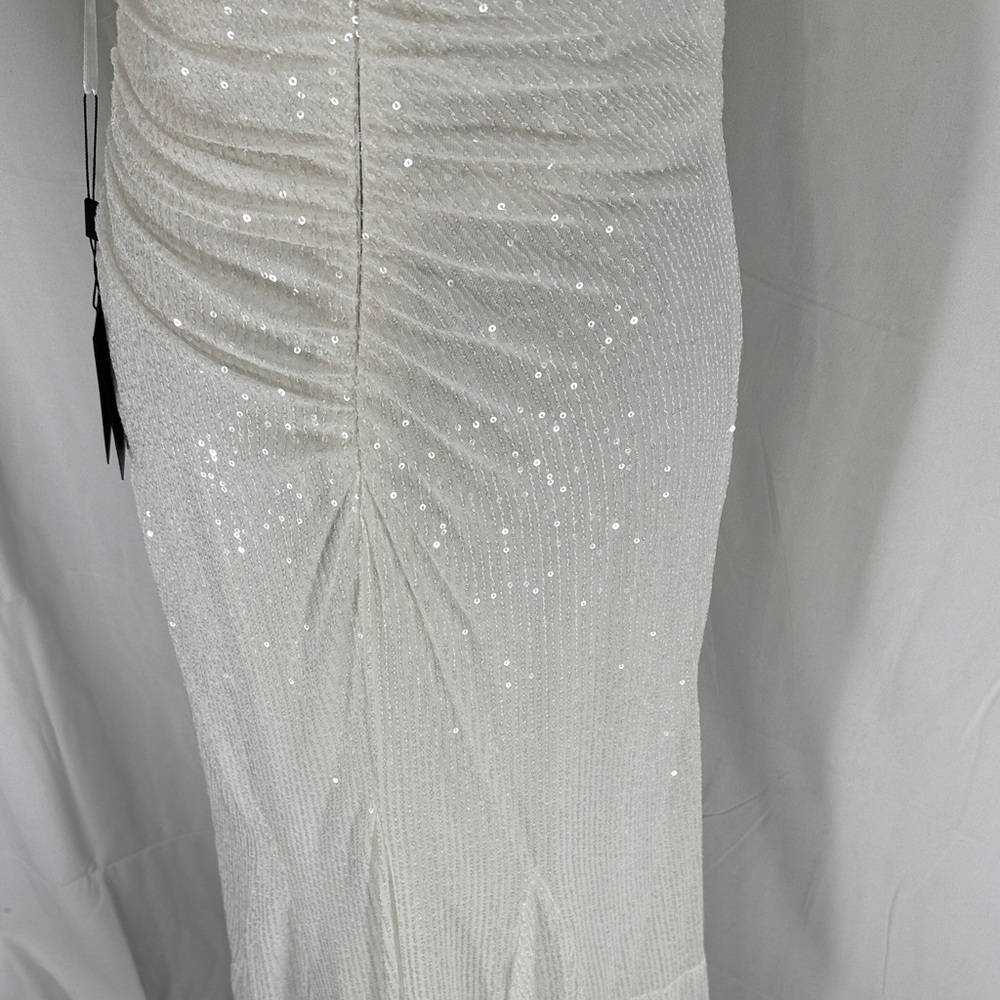 Ieena for Mac Duggal Ruched Sequined White Gown Size 8 NWT - Picture 8 of 10